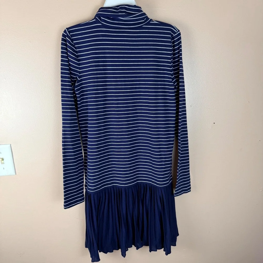 Polo Ralph Lauren Girls XL 16 Navy Striped‎ Mock Neck Pleated Madison Dress NEW